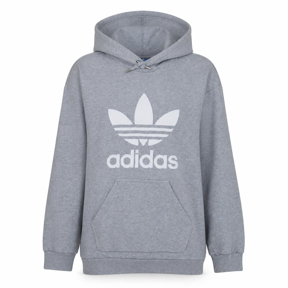 Adidas Womens Grey Trefoil Pullover Hoodie Size 10 Relaxed Fit