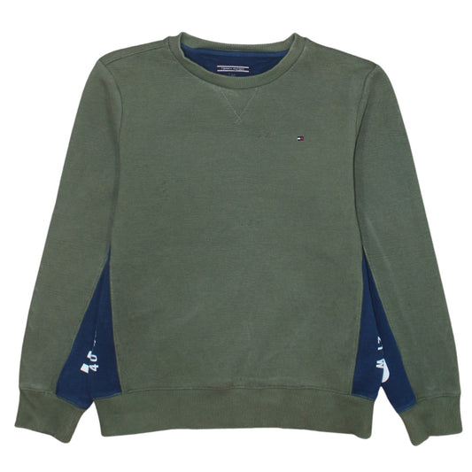 Tommy Hilfiger Boys Green & Navy Sweatshirt Size 152 Classic Crew Neck