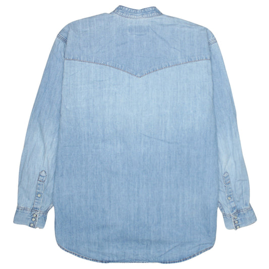 Lee Men's Blue Denim Western Button-Up Shirt Size L Regular Fit