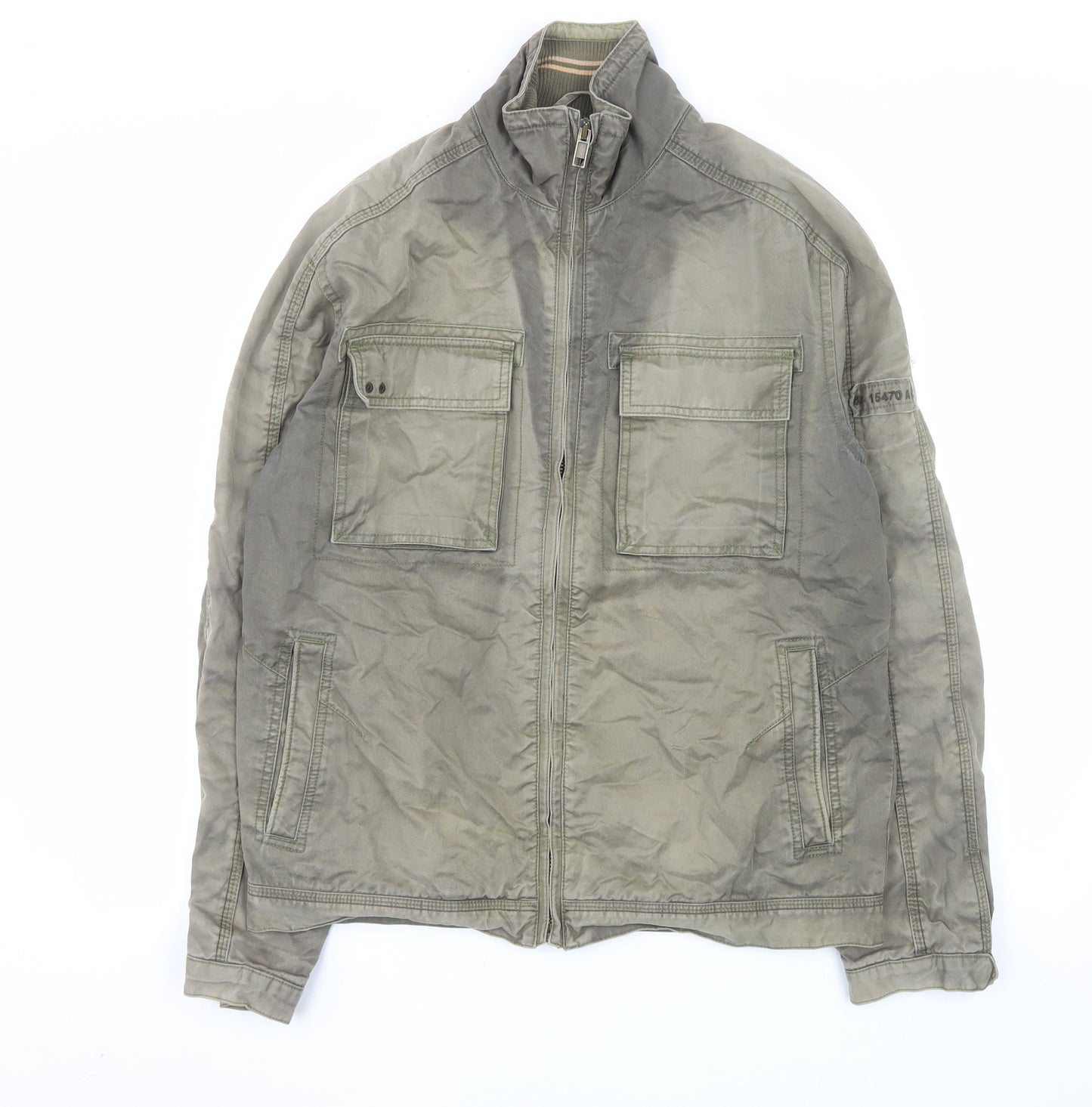 Next Men's Green Cotton Military Style Zip Jacket Size M