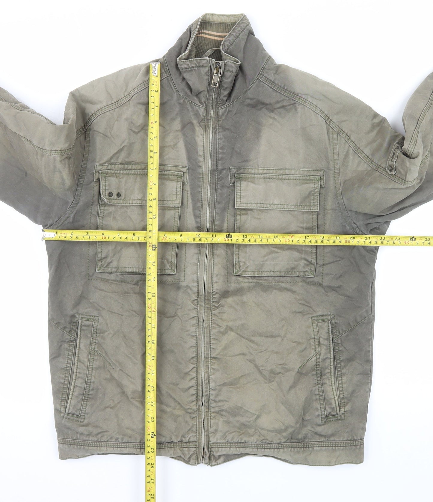 Next Men's Green Cotton Military Style Zip Jacket Size M