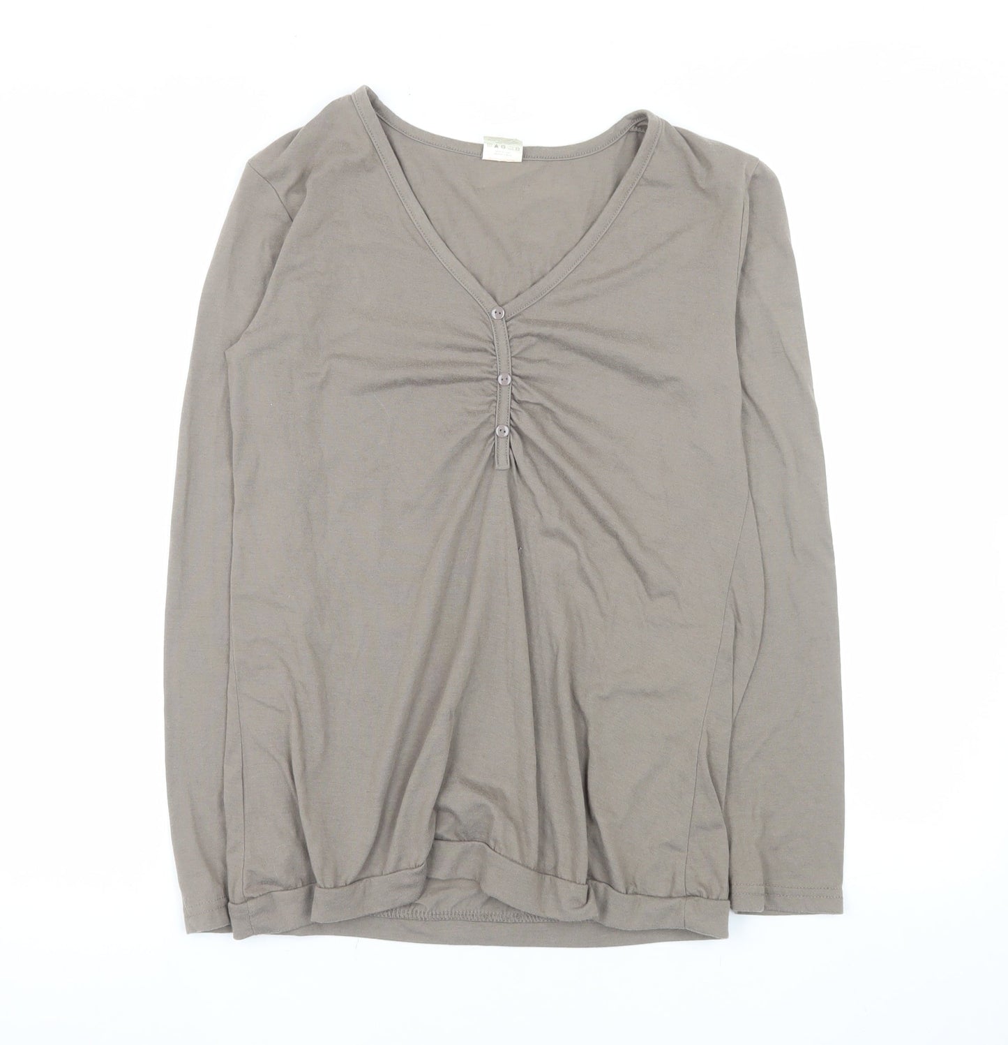 La Redoute Women Brown V-Neck Long Sleeve Basic T-Shirt Size 10
