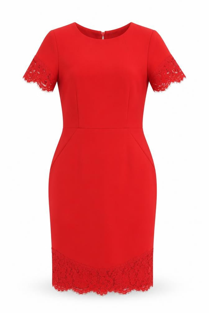 H&M Women’s Red Sheath Lace Trim Knee Length Dress Size 6