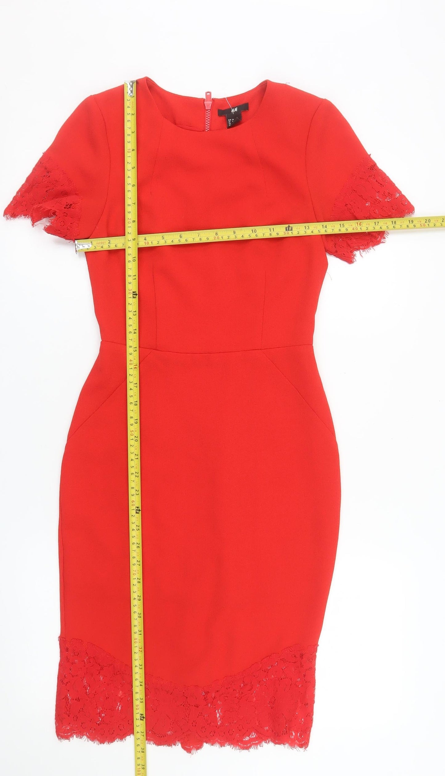 H&M Women’s Red Sheath Lace Trim Knee Length Dress Size 6