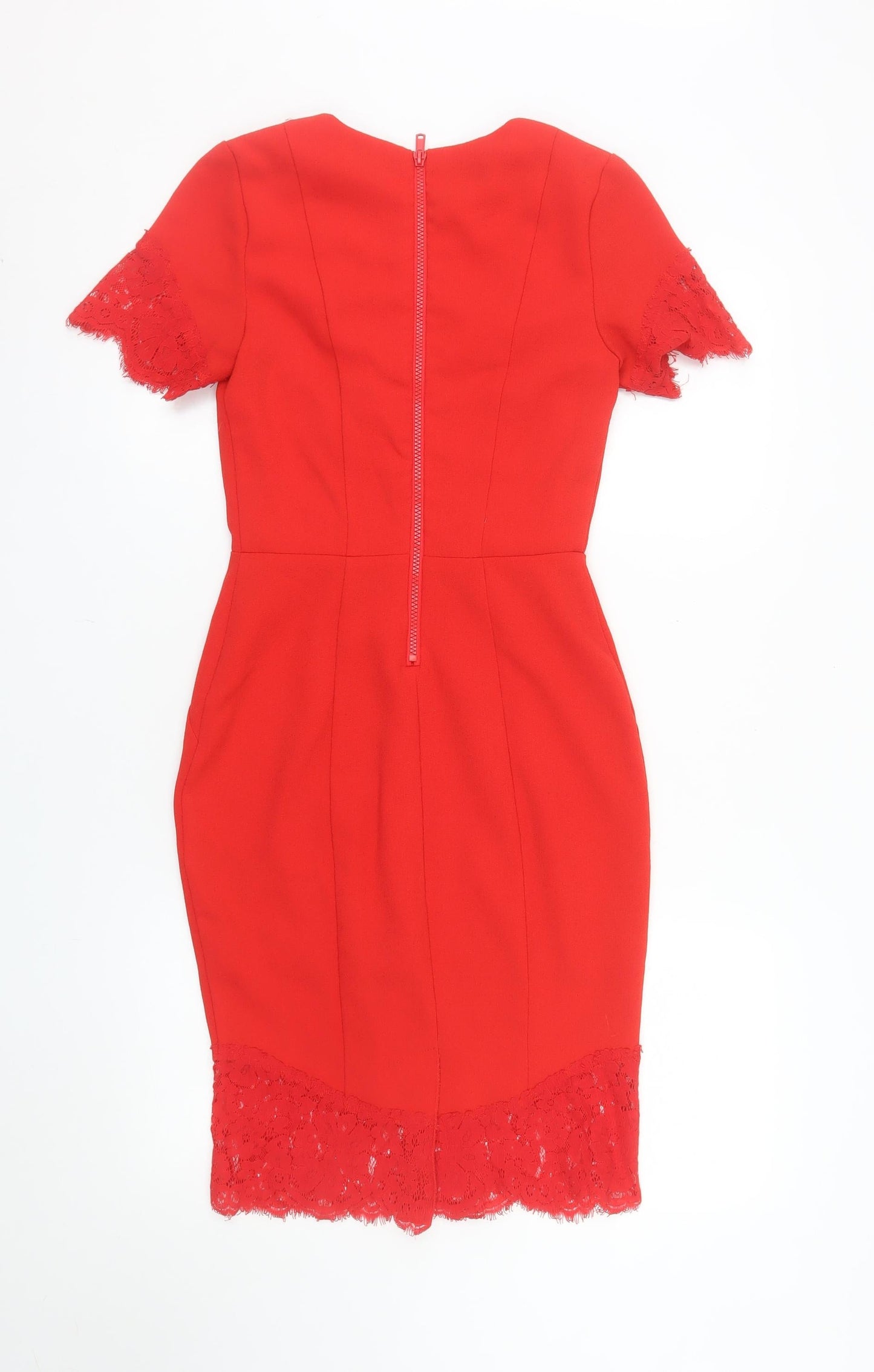 H&M Women’s Red Sheath Lace Trim Knee Length Dress Size 6