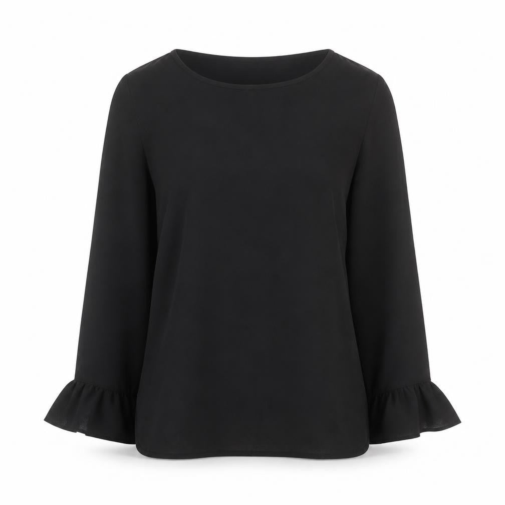 Dunnes Women's Black Long Sleeve Ruffle Blouse Size 8
