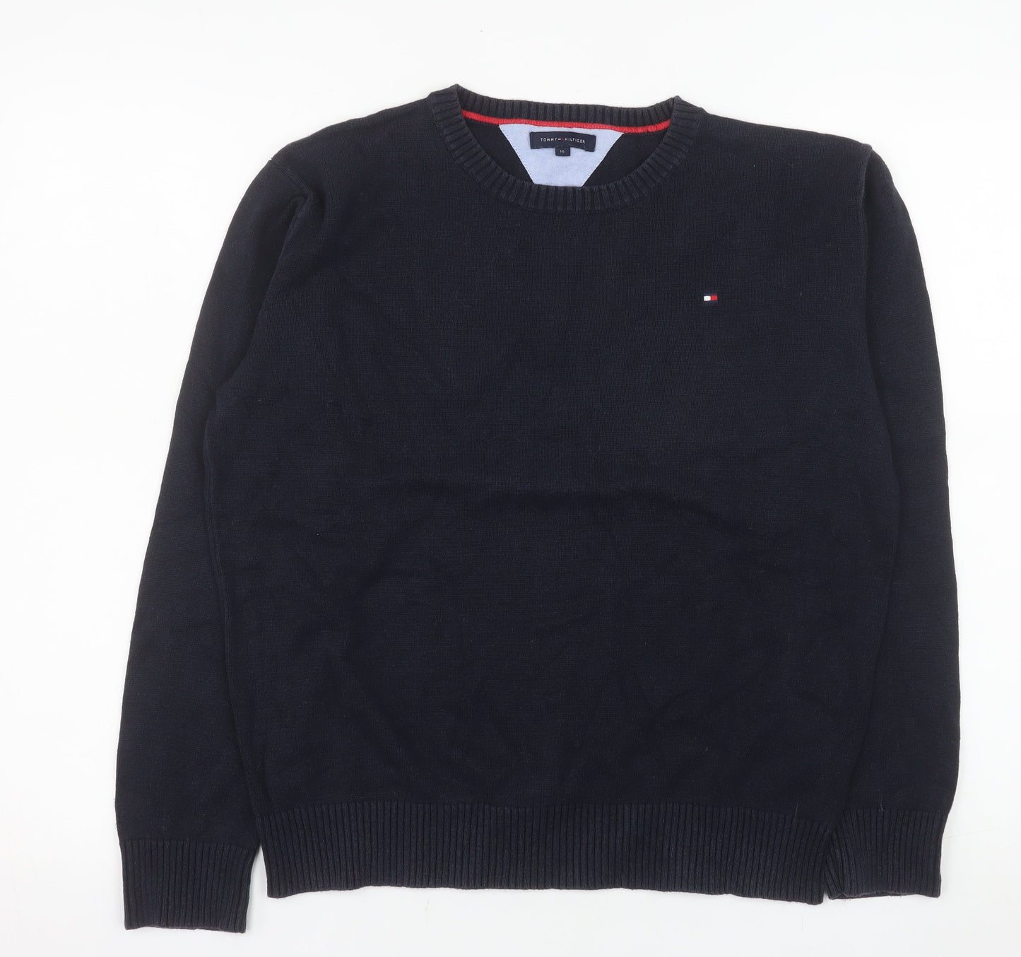 Tommy Hilfiger Men's Blue Cotton Crew Neck Pullover Jumper L