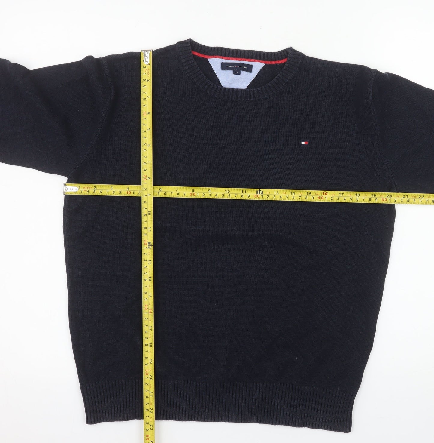 Tommy Hilfiger Men's Blue Cotton Crew Neck Pullover Jumper L