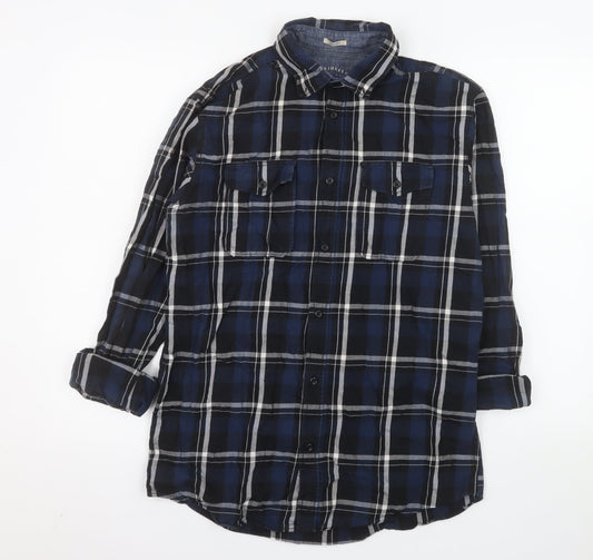 Jack & Jones Men's Blue Plaid Long Sleeve Cotton Shirt Size L