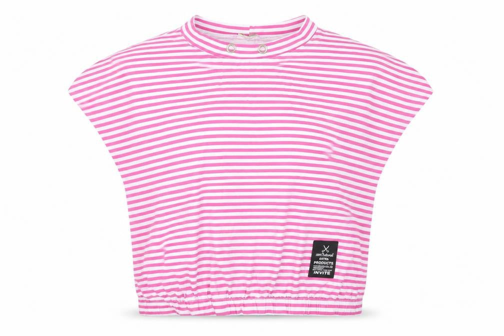 MEGI Collection Women Pink White Striped Jersey T-Shirt L-XL