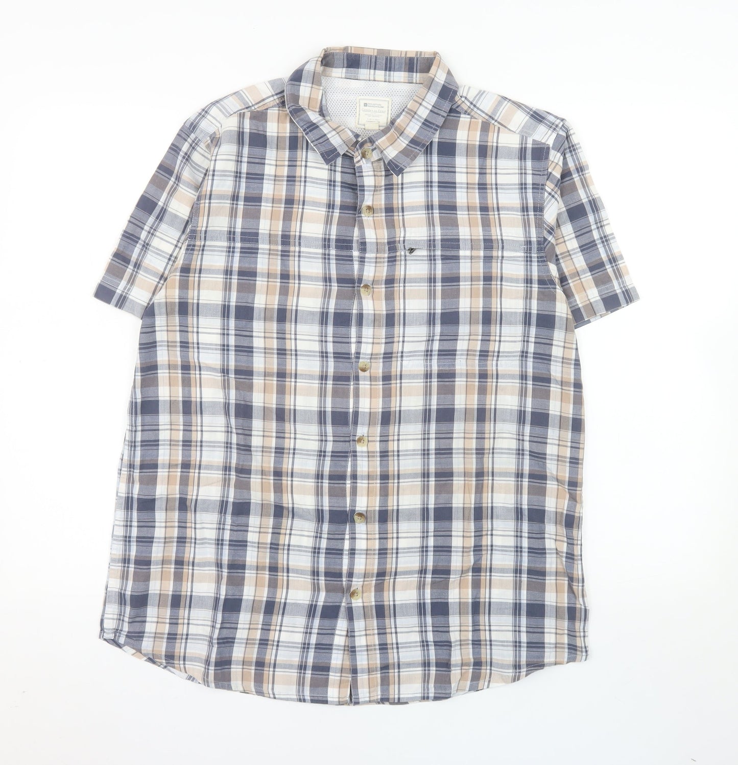 Mountain Warehouse Men's Beige Check Short Sleeve Button-Up Shirt M