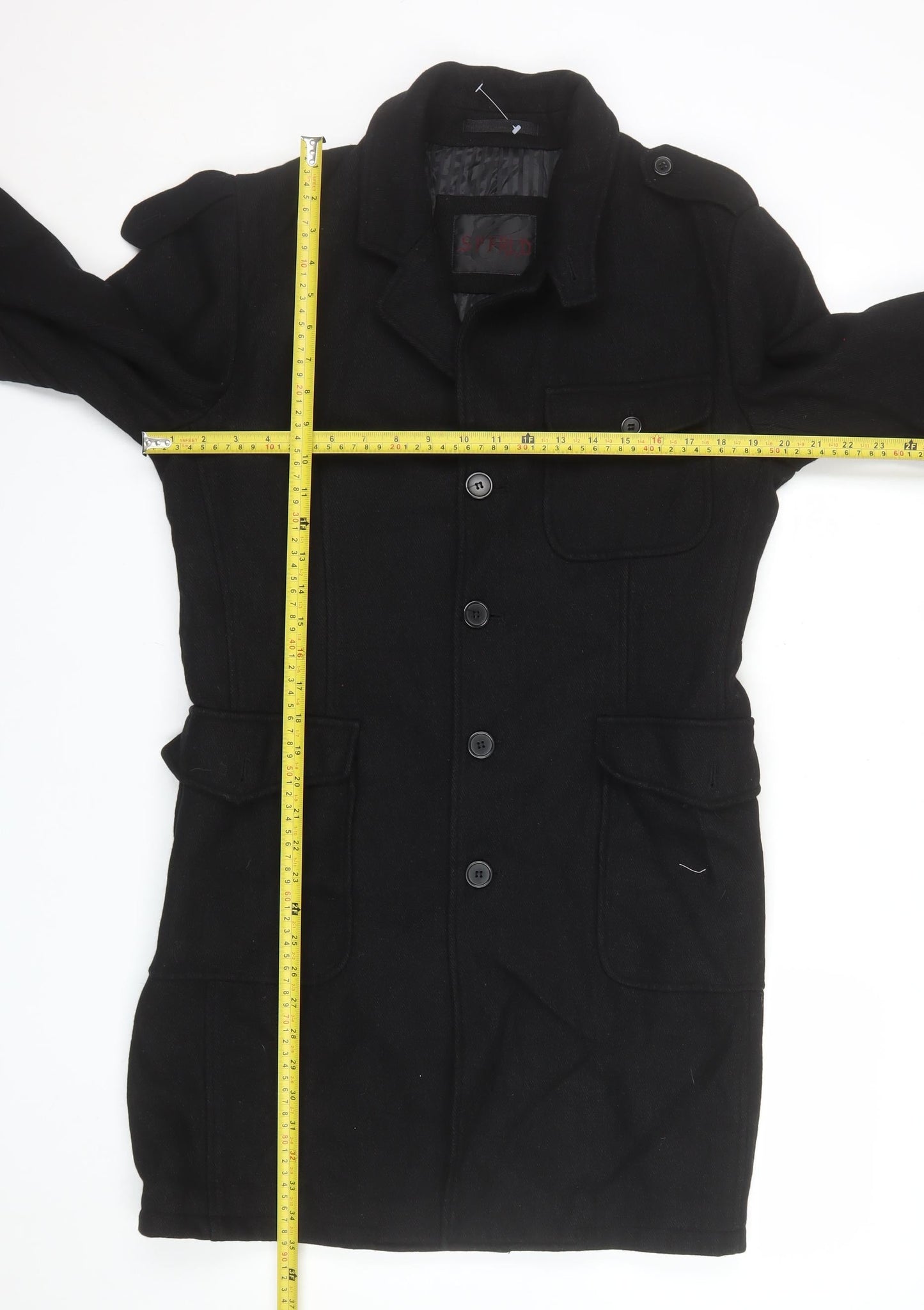 Springfield Mens Black Wool Blend Military Coat Size M