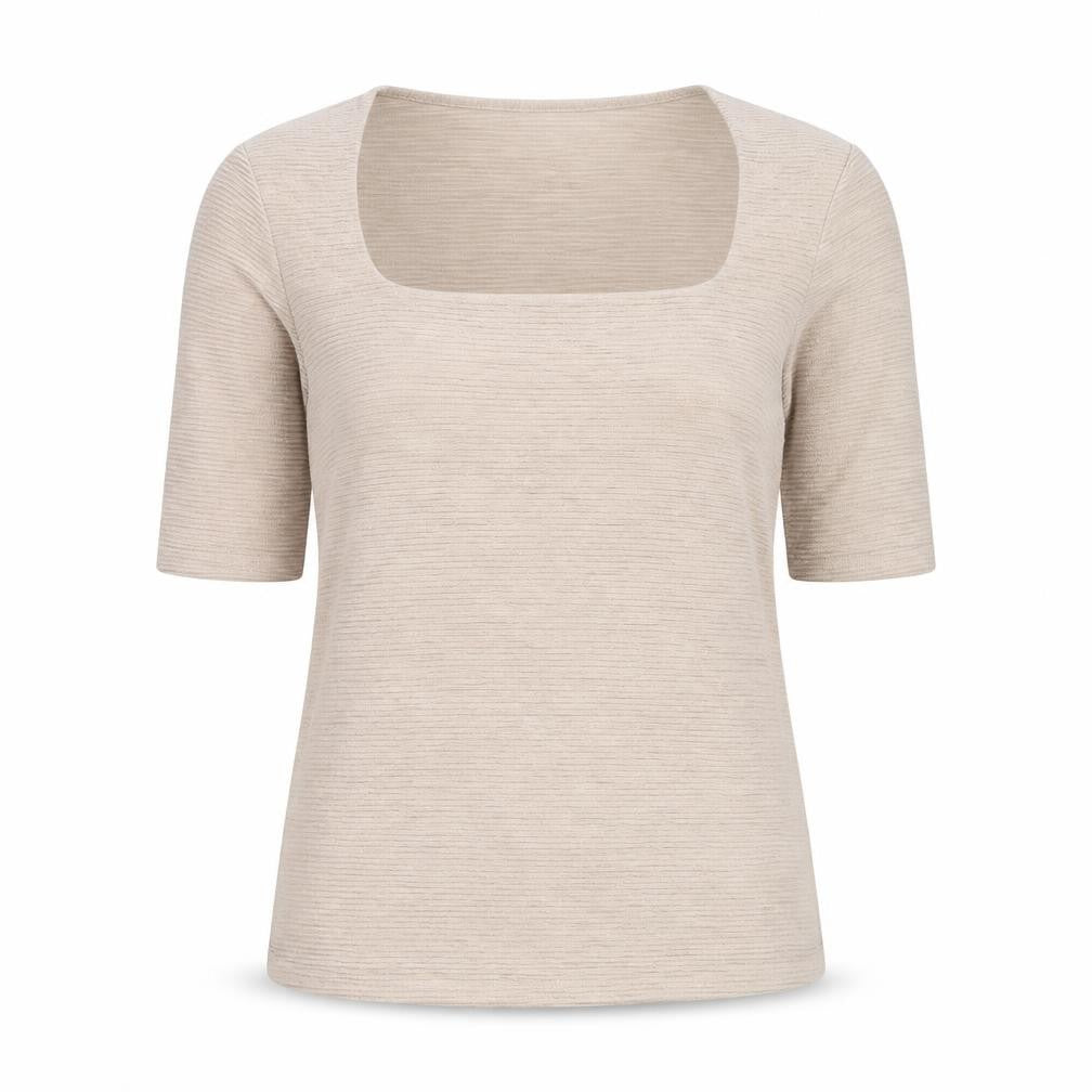 Alexon Women Beige 3/4 Sleeve Square Neck Top L Polyester Blend
