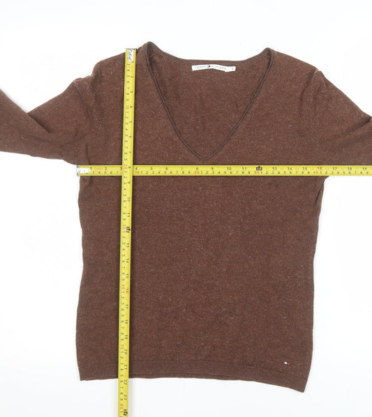 Tommy Hilfiger Womens Brown V-Neck Wool Cotton Jumper Size S