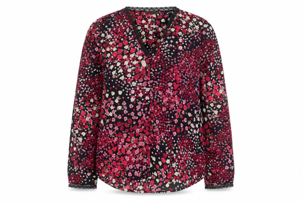Gallery Womens Multicoloured Floral Lace Trim V-Neck Long Sleeve Blouse UK 12