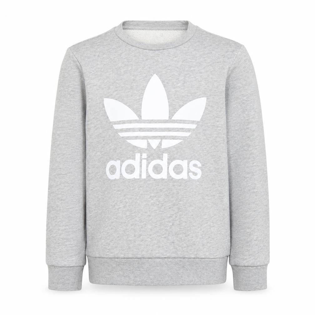 Front view of adidas boys’ grey 7-8 years pullover crew neck logo sweatshirt