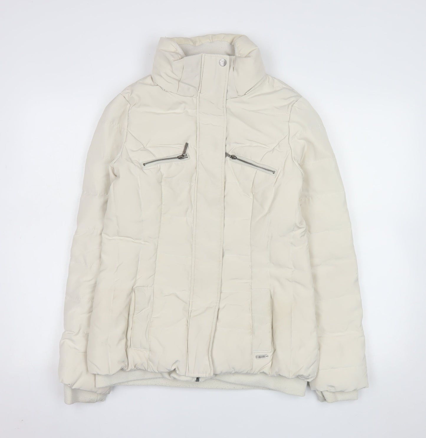 Zara Women Ivory Puffer Jacket Size 12 Down Filled Zip Winter Coat