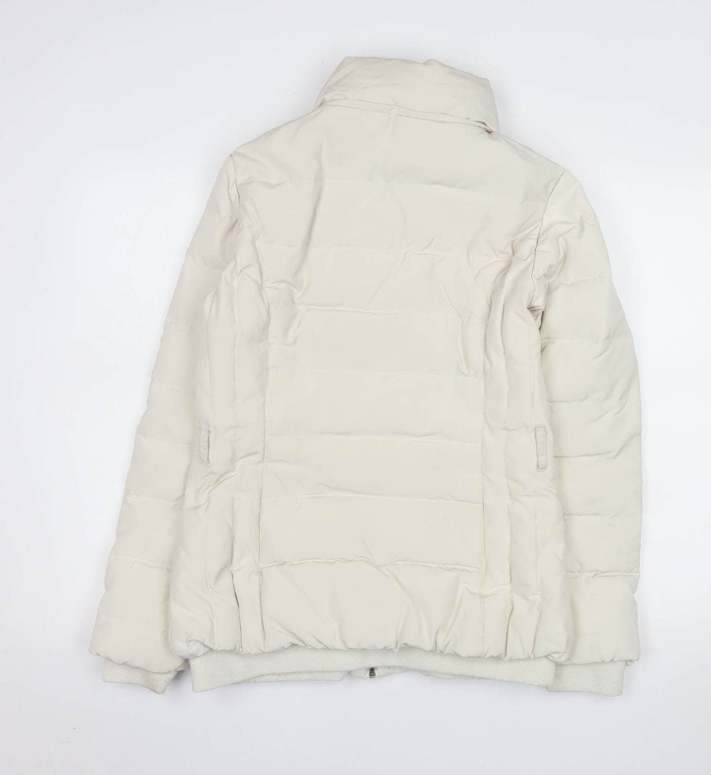 Zara Women Ivory Puffer Jacket Size 12 Down Filled Zip Winter Coat