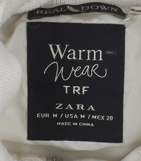 Zara Women Ivory Puffer Jacket Size 12 Down Filled Zip Winter Coat