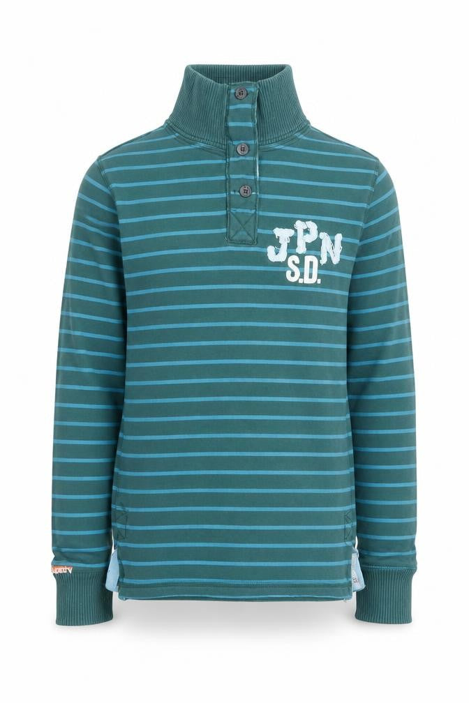 Superdry Men's Green Striped Henley Sweatshirt M Long Sleeve