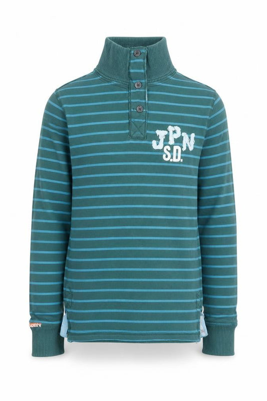 Superdry Men's Green Striped Henley Sweatshirt M Long Sleeve