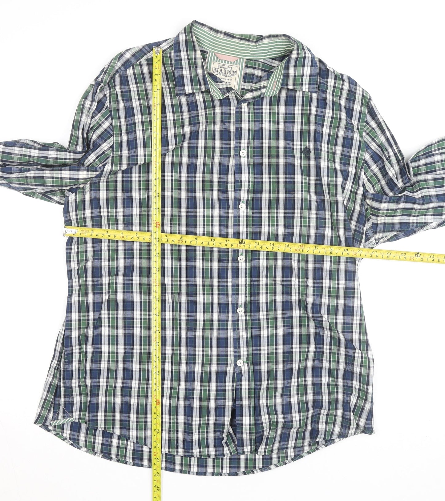 Maine New England Men's Blue Check Cotton Button-Up Shirt Size L