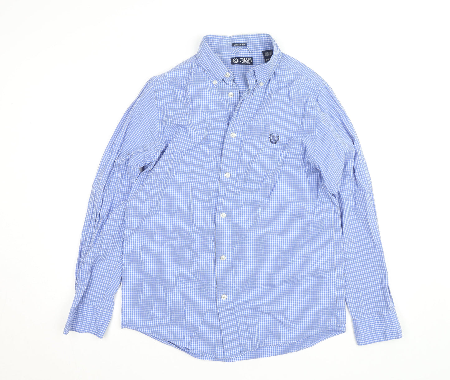 Chaps Men's Blue Check Cotton Button-Up Long Sleeve Shirt S Custom Fit