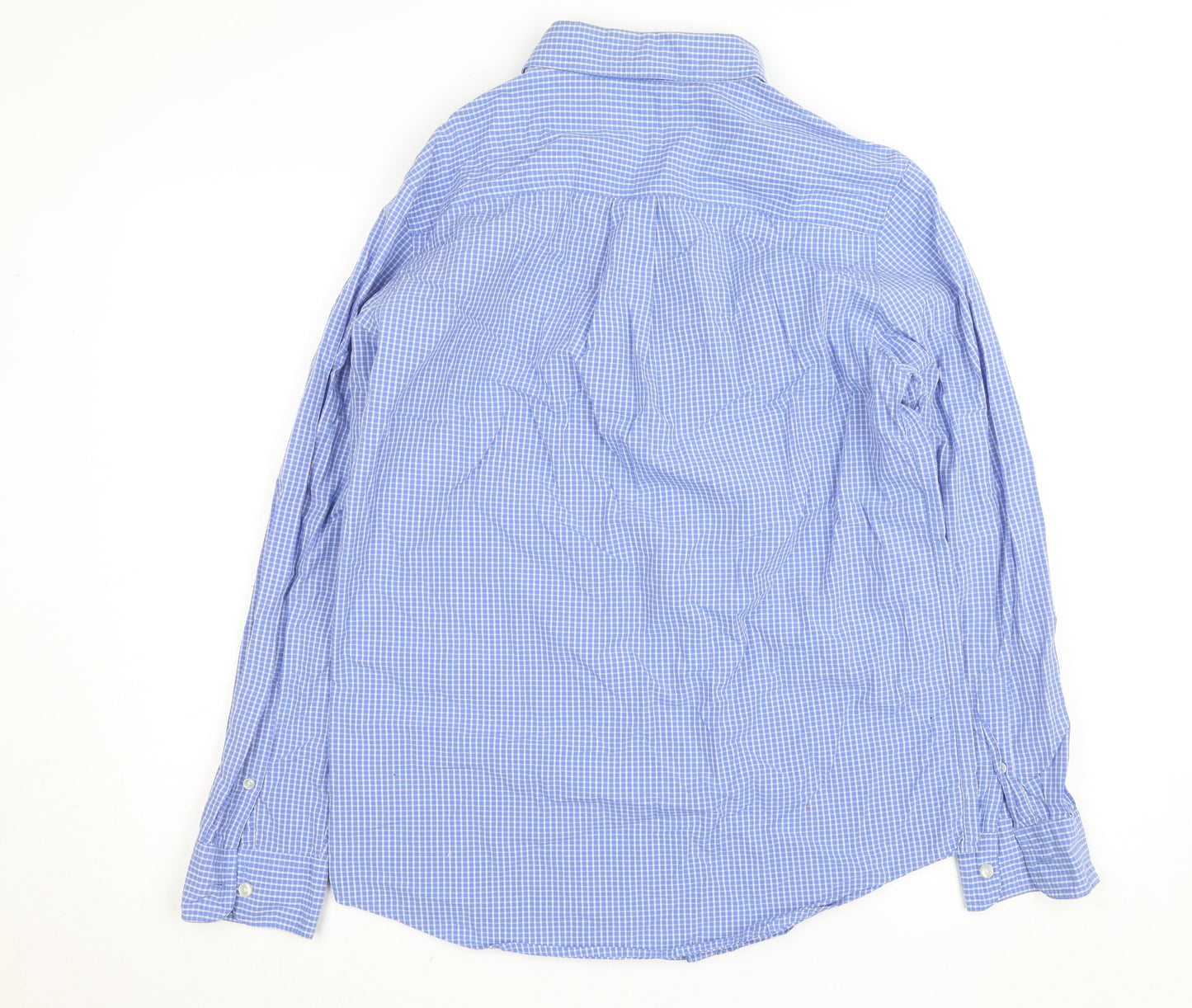 Chaps Men's Blue Check Cotton Button-Up Long Sleeve Shirt S Custom Fit
