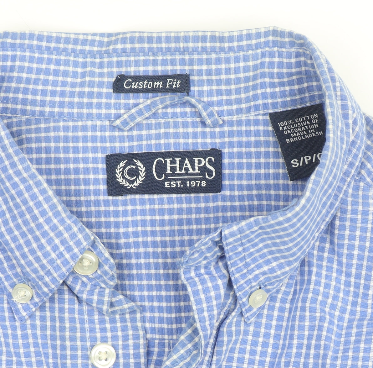 Chaps Men's Blue Check Cotton Button-Up Long Sleeve Shirt S Custom Fit