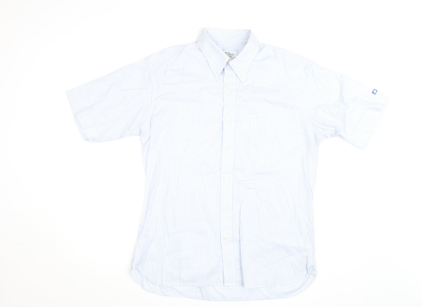 Oscar Jacobson Men's Blue Check Short Sleeve Button-Up Shirt Size L