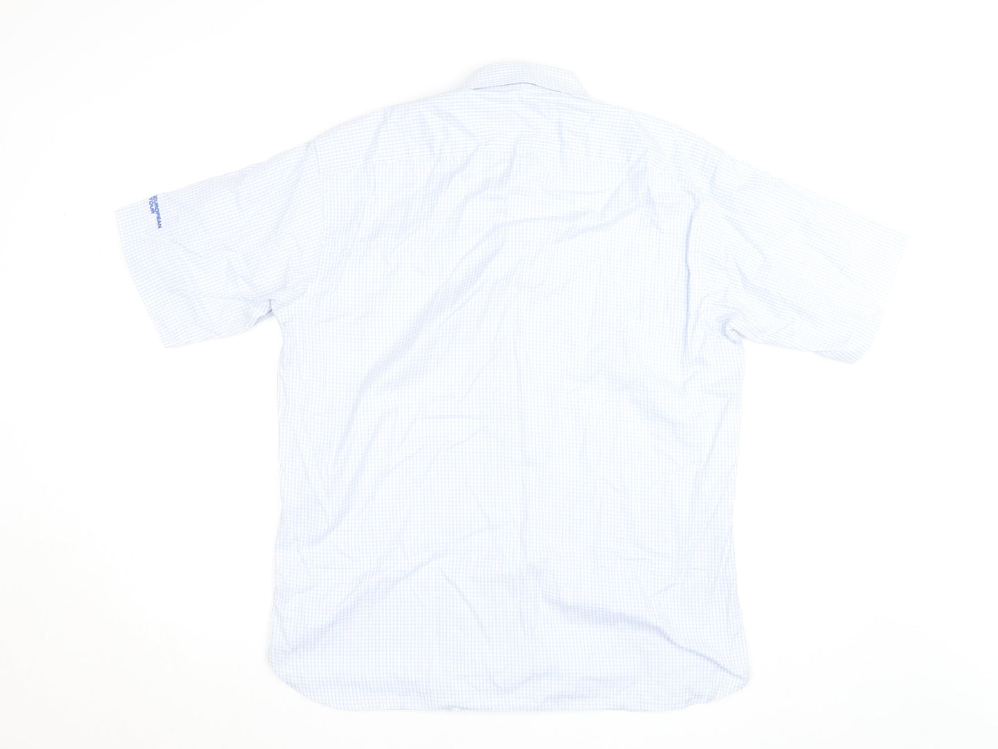 Oscar Jacobson Men's Blue Check Short Sleeve Button-Up Shirt Size L