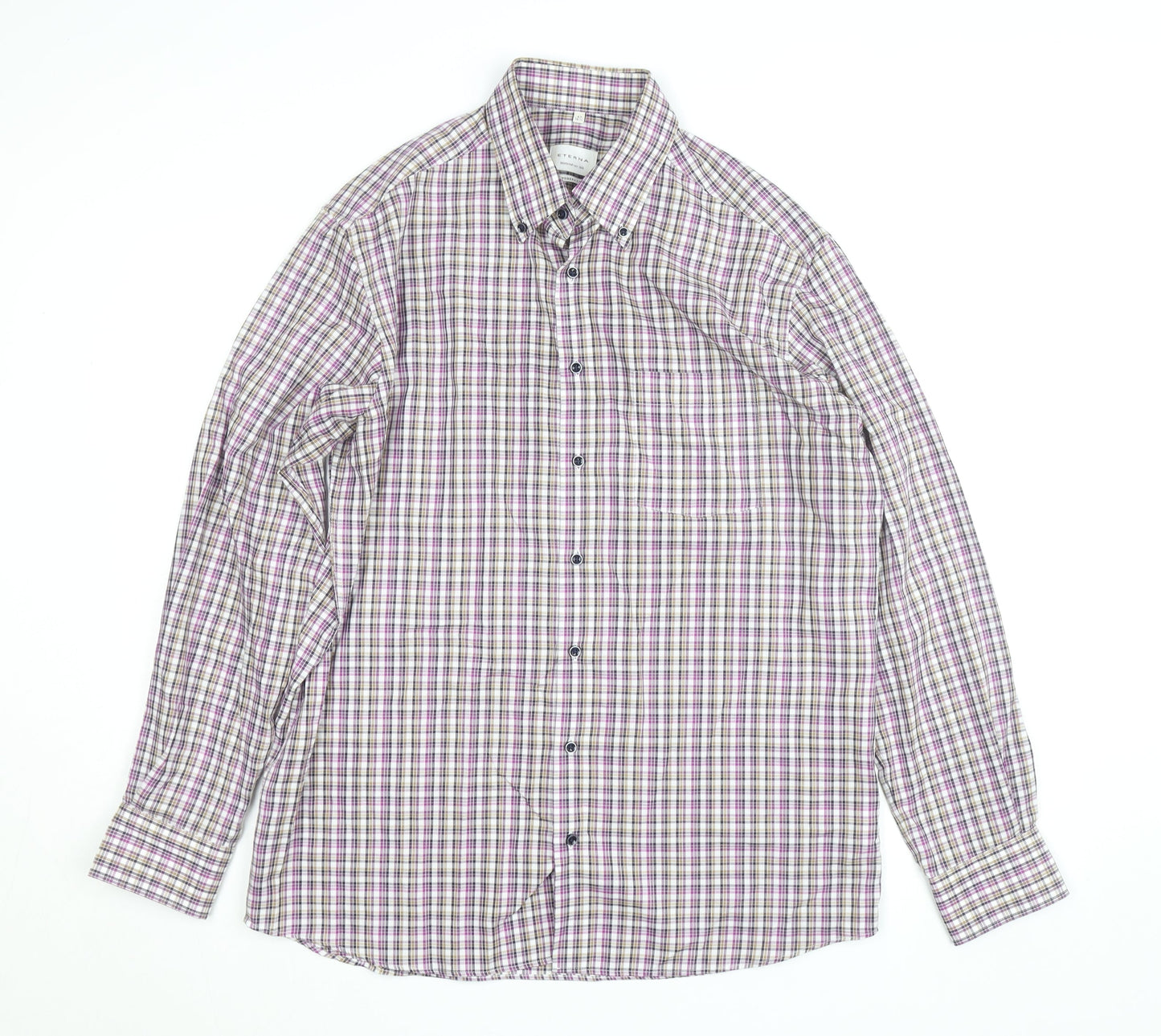 Eterna Men’s Multicoloured Check Long Sleeve Button-Up Shirt 16.5in Regular Fit
