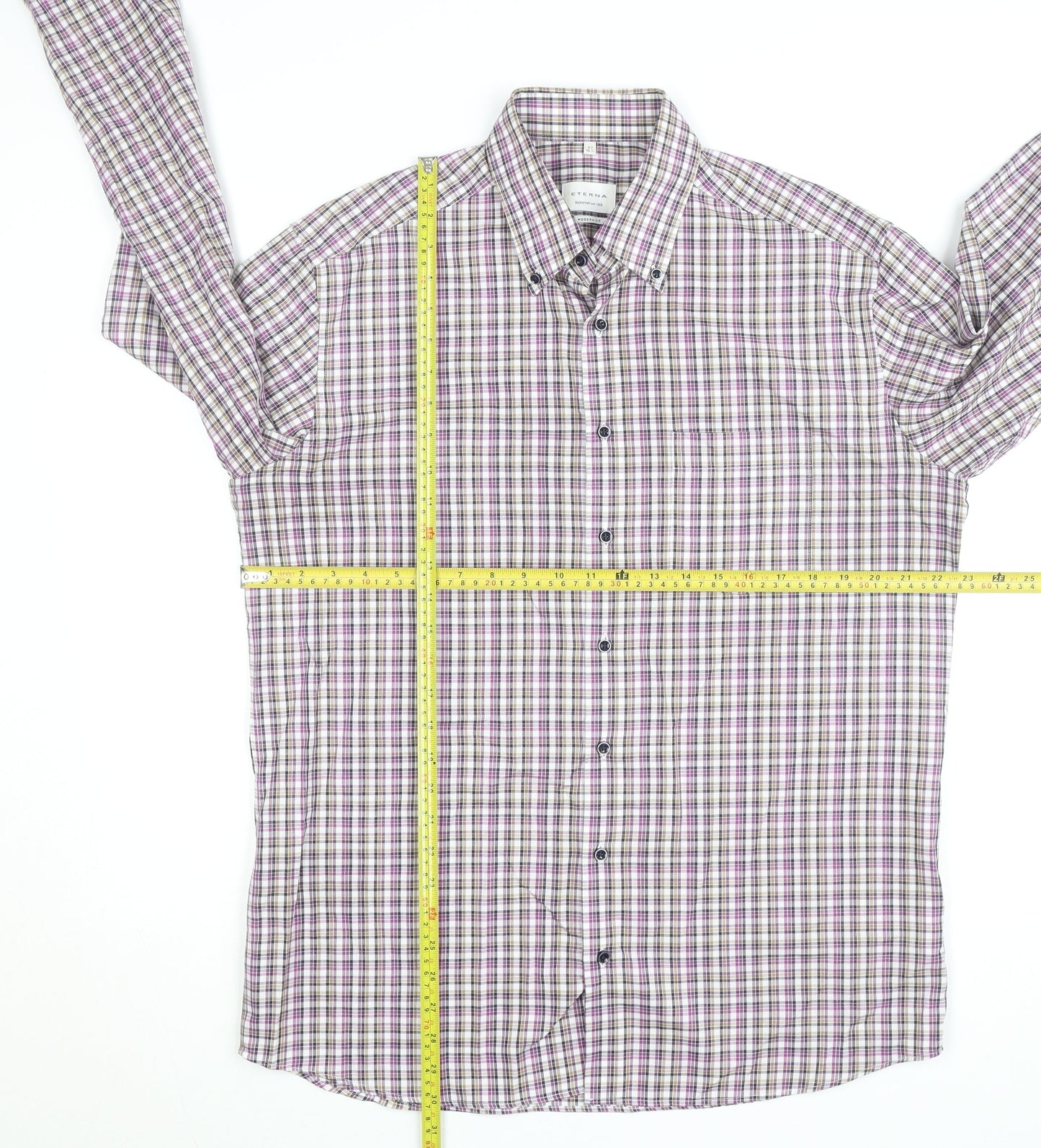 Eterna Men’s Multicoloured Check Long Sleeve Button-Up Shirt 16.5in Regular Fit