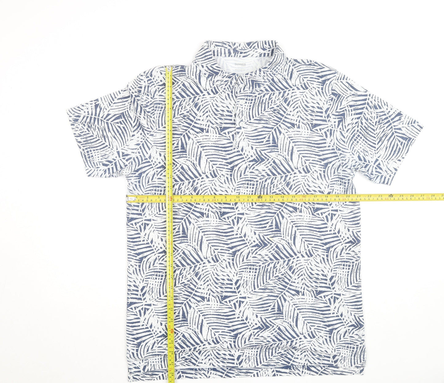 Dunnes Stores Men's Blue Leaf Print Regular Fit Short Sleeve Shirt