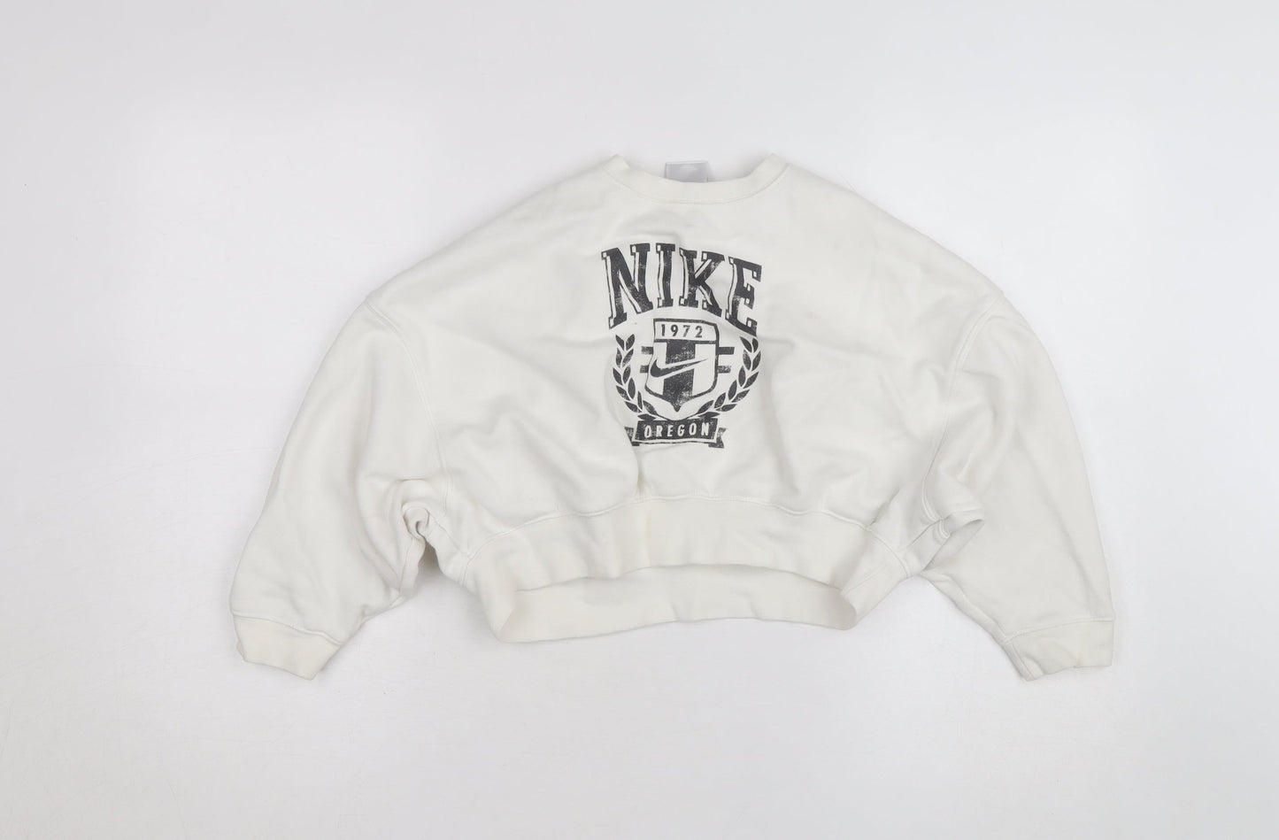 Nike Women’s White Crew Neck Pullover Sweatshirt Size 12 with Logo Print