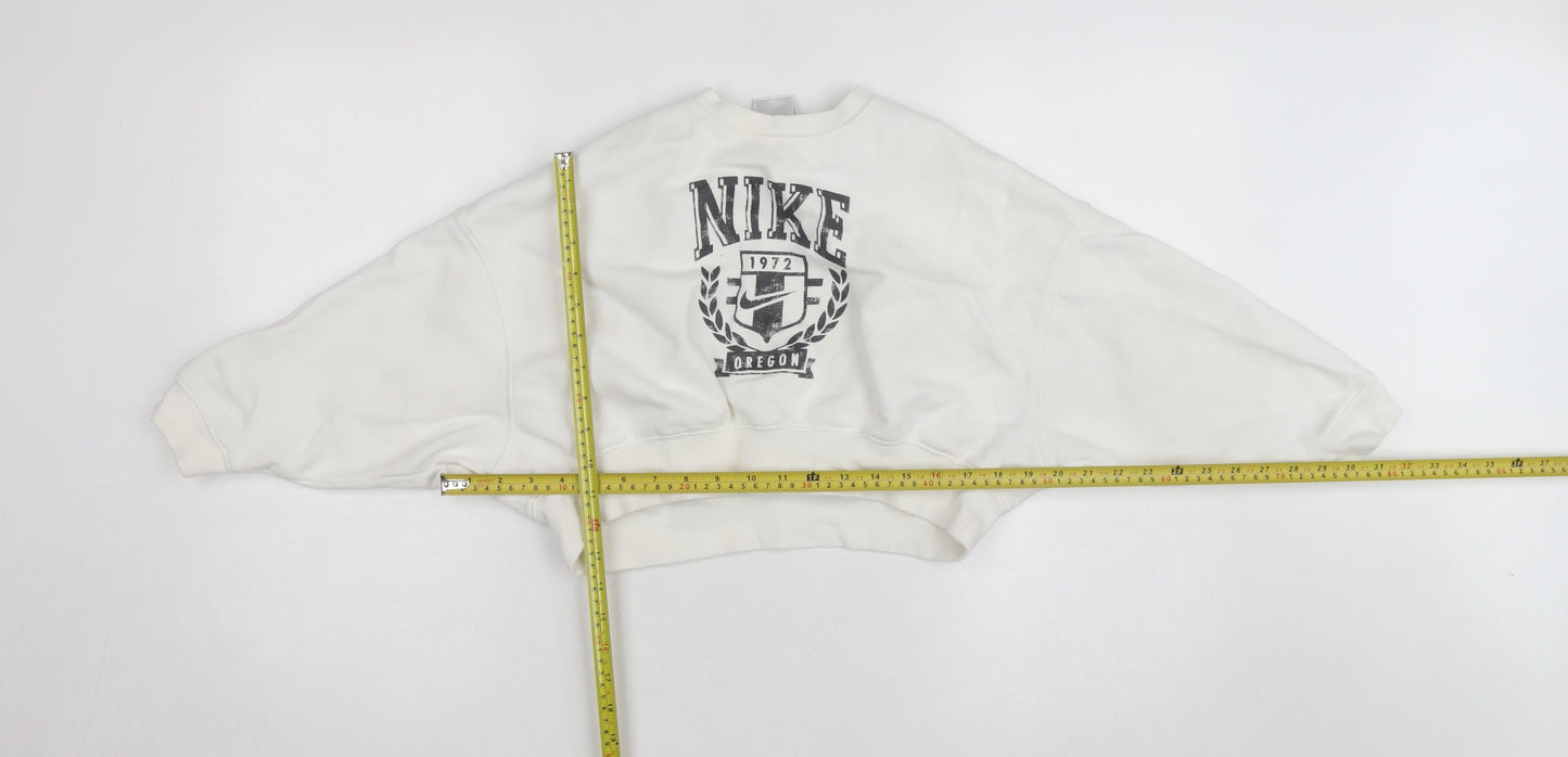Nike Women’s White Crew Neck Pullover Sweatshirt Size 12 with Logo Print