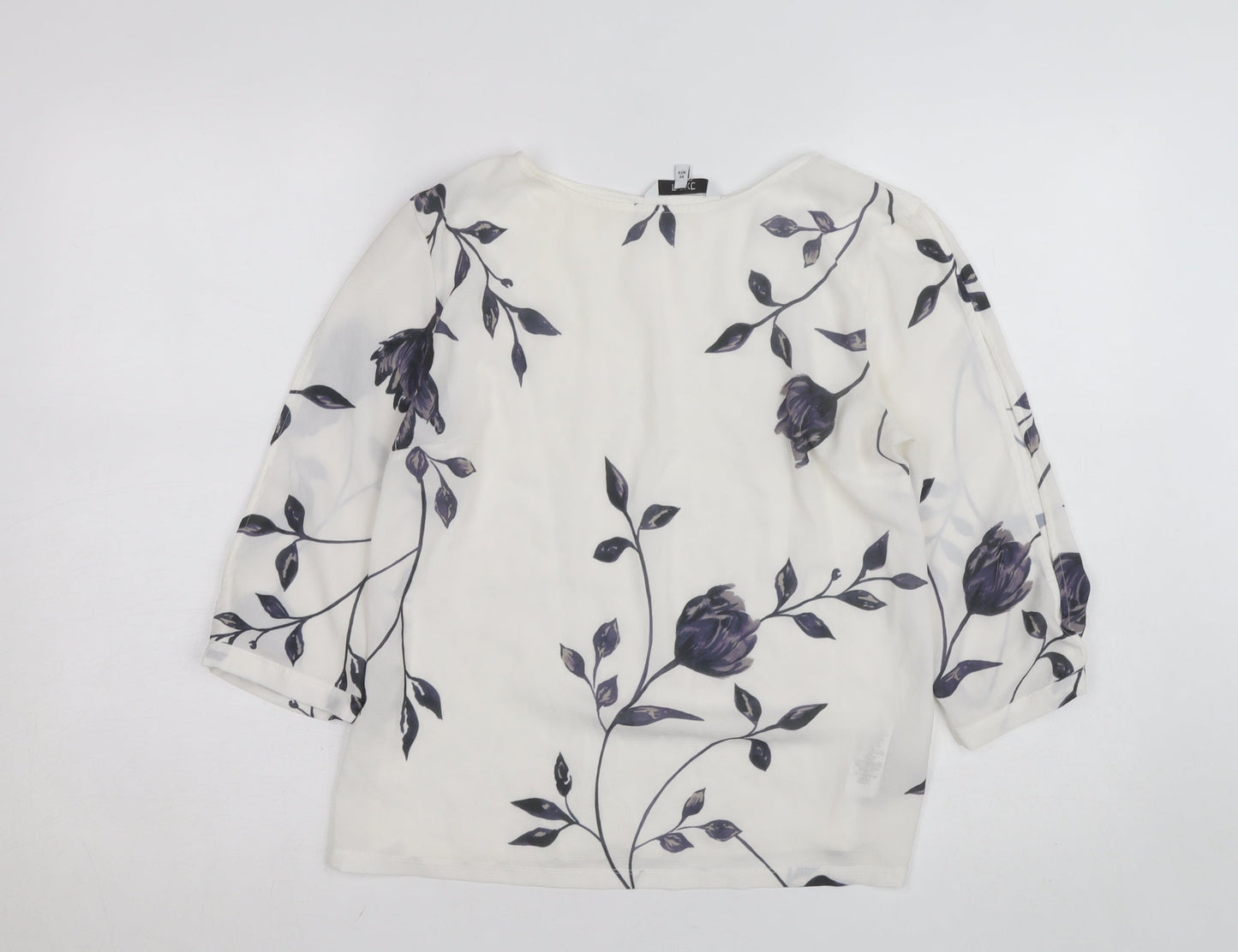 Next Women's White Floral 3/4 Sleeve Chiffon Blouse Size 10