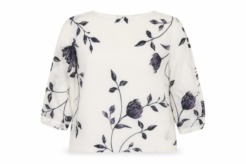 Next Women's White Floral 3/4 Sleeve Chiffon Blouse Size 10