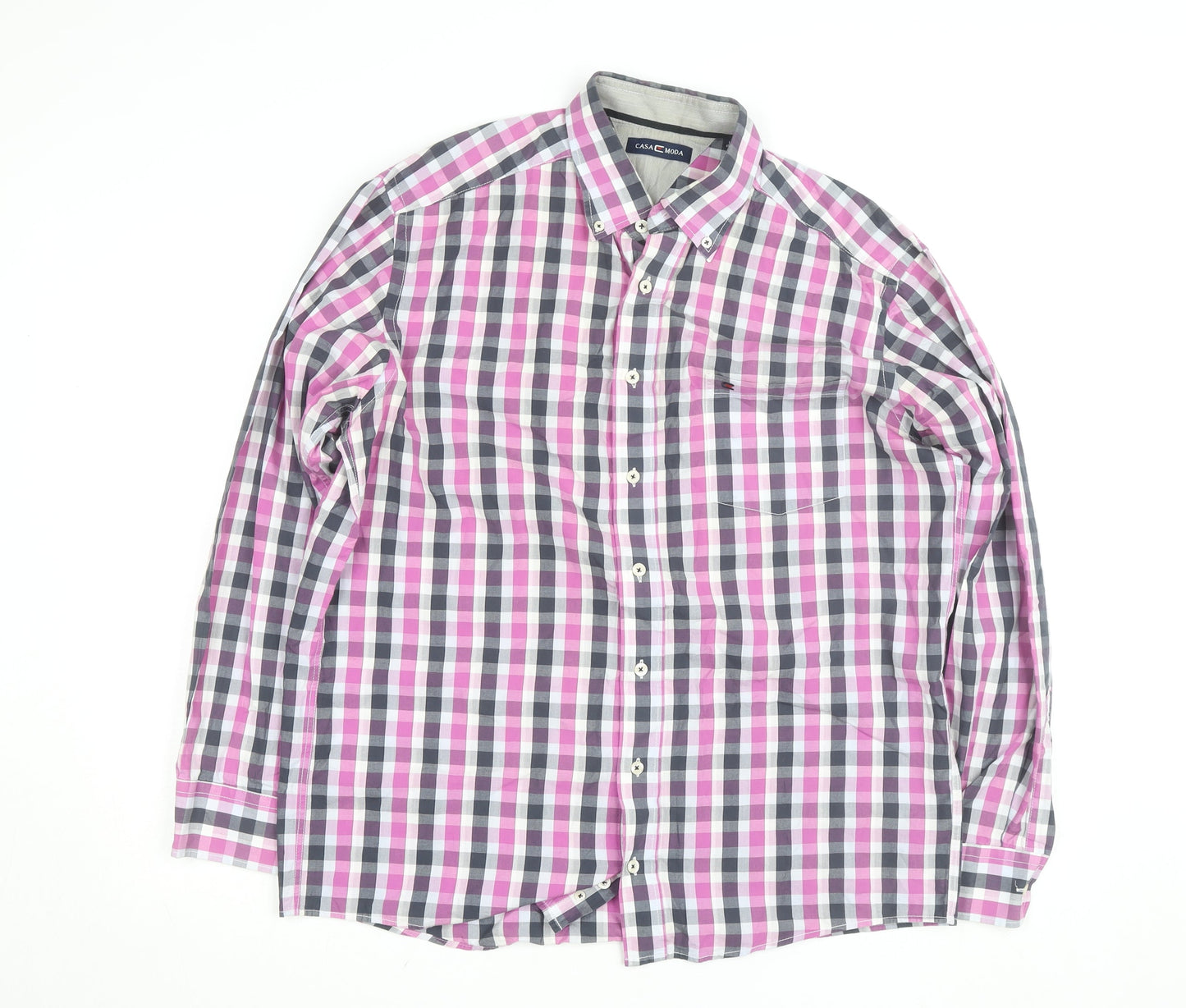 Casa Moda Men's Multicoloured Check Cotton Long Sleeve Shirt Size 16