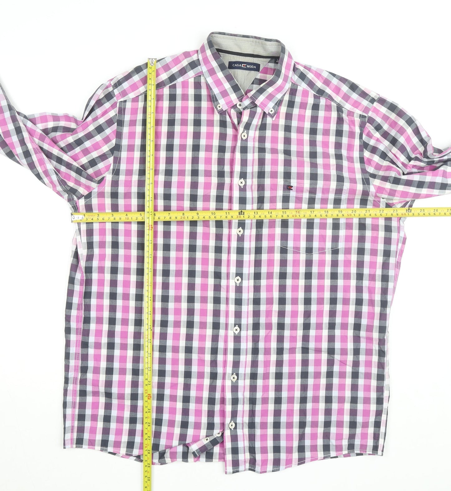 Casa Moda Men's Multicoloured Check Cotton Long Sleeve Shirt Size 16