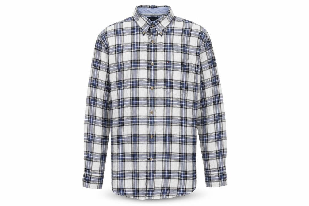 Tommy Hilfiger Men's Blue Plaid Button-Down Long Sleeve Cotton Shirt L
