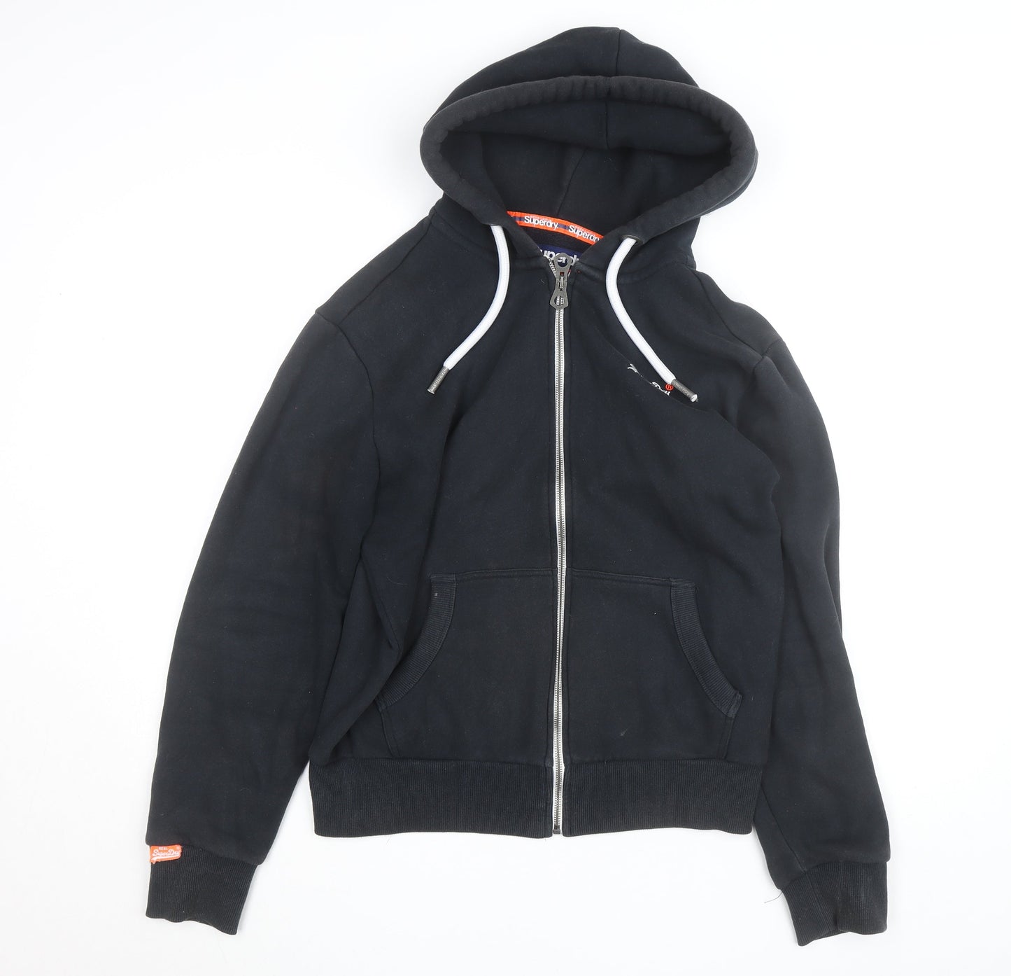 Superdry Men's Black Full Zip Hoodie Size M Orange Label Fleece