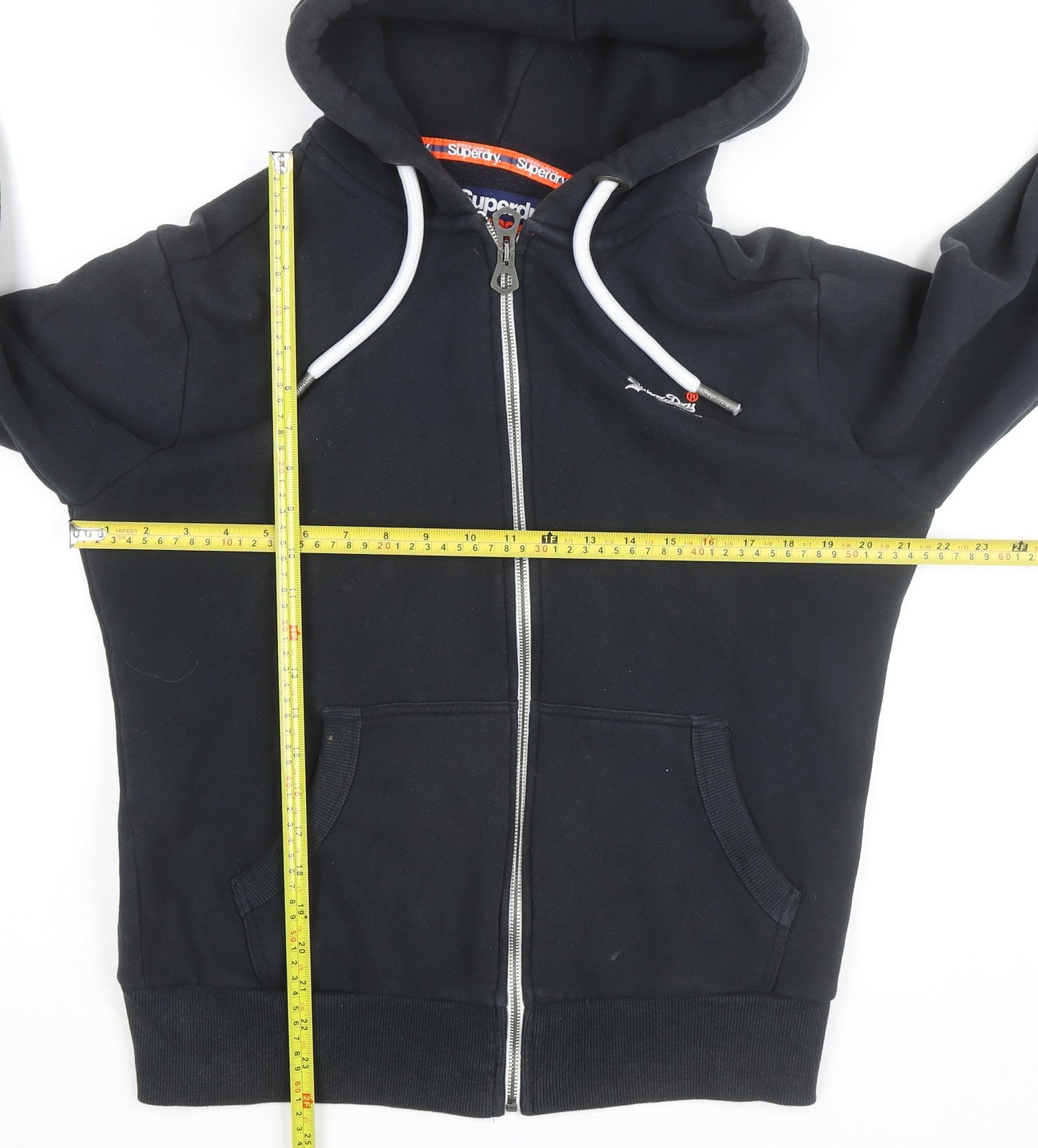 Superdry Men's Black Full Zip Hoodie Size M Orange Label Fleece