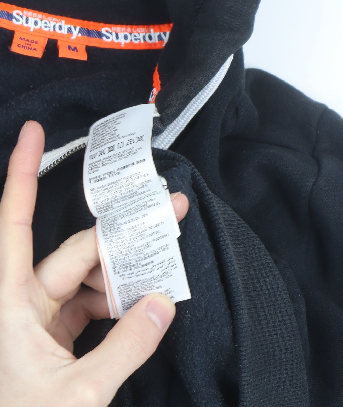 Superdry Men's Black Full Zip Hoodie Size M Orange Label Fleece