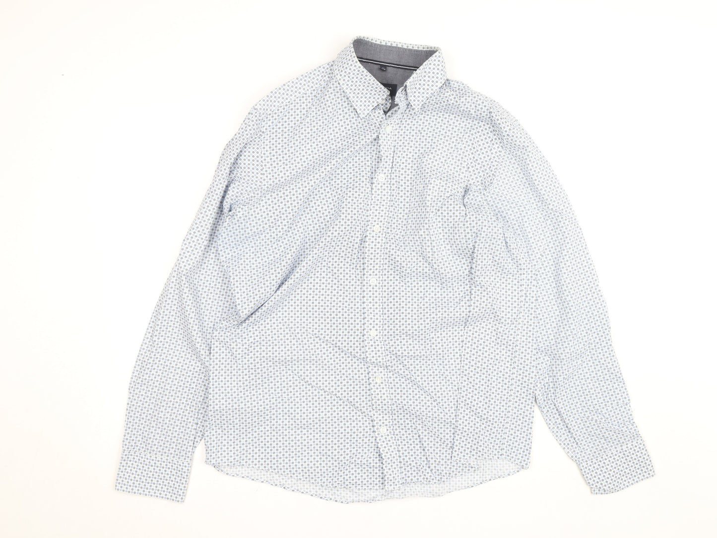 CASA MODA Men's Blue Geometric Long Sleeve Button-Up Shirt L