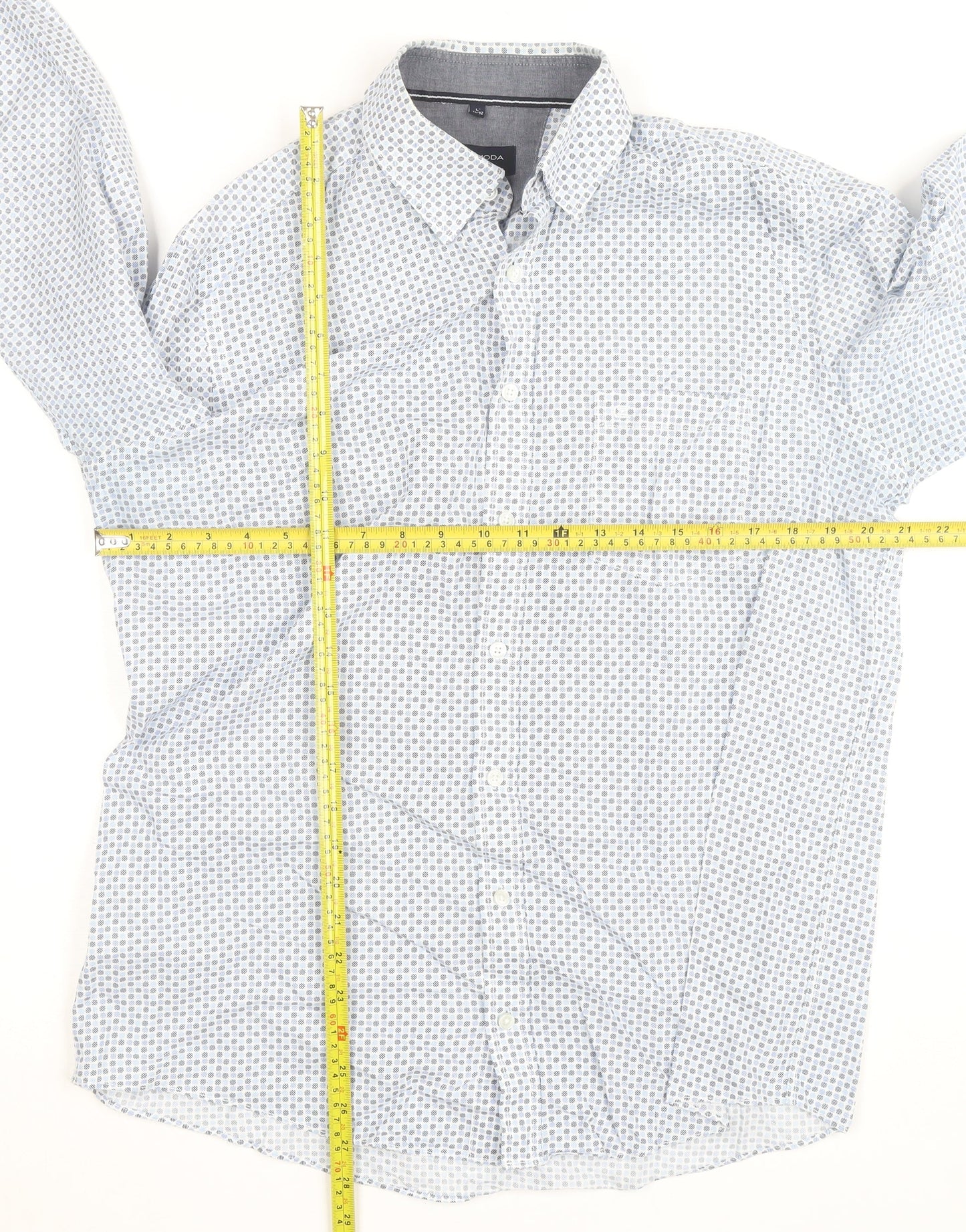 CASA MODA Men's Blue Geometric Long Sleeve Button-Up Shirt L