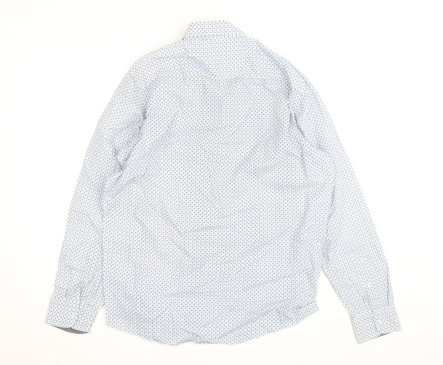 CASA MODA Men's Blue Geometric Long Sleeve Button-Up Shirt L