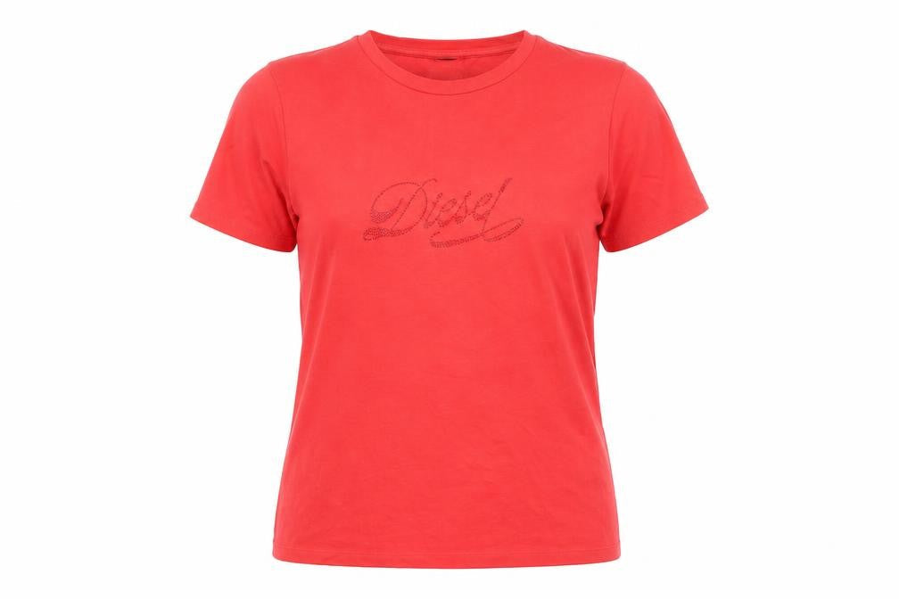 Diesel Women's Red Short Sleeve Cotton Stretch T-Shirt XL