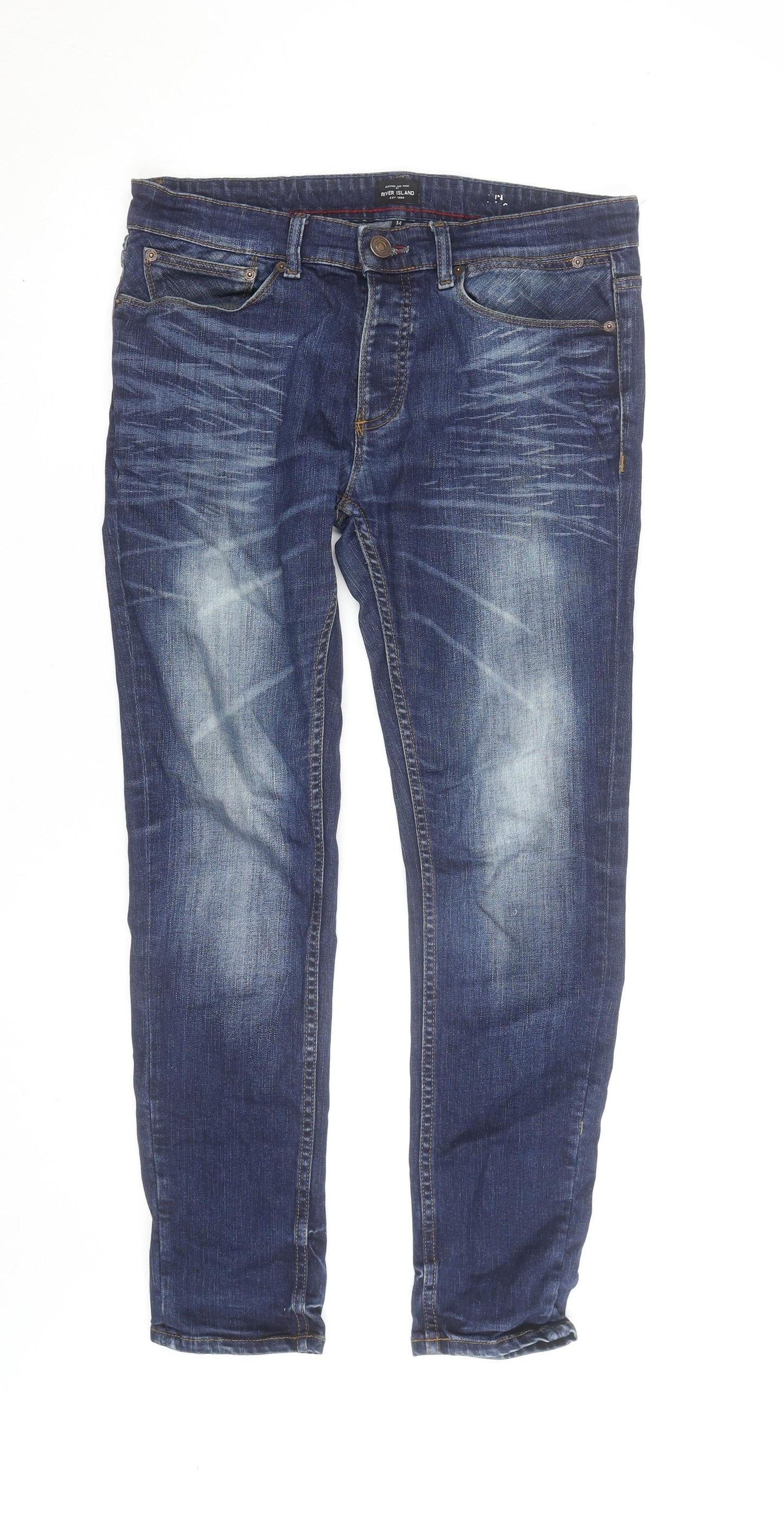 River Island Women's Blue Straight Leg Mid Rise Jeans Size 14
