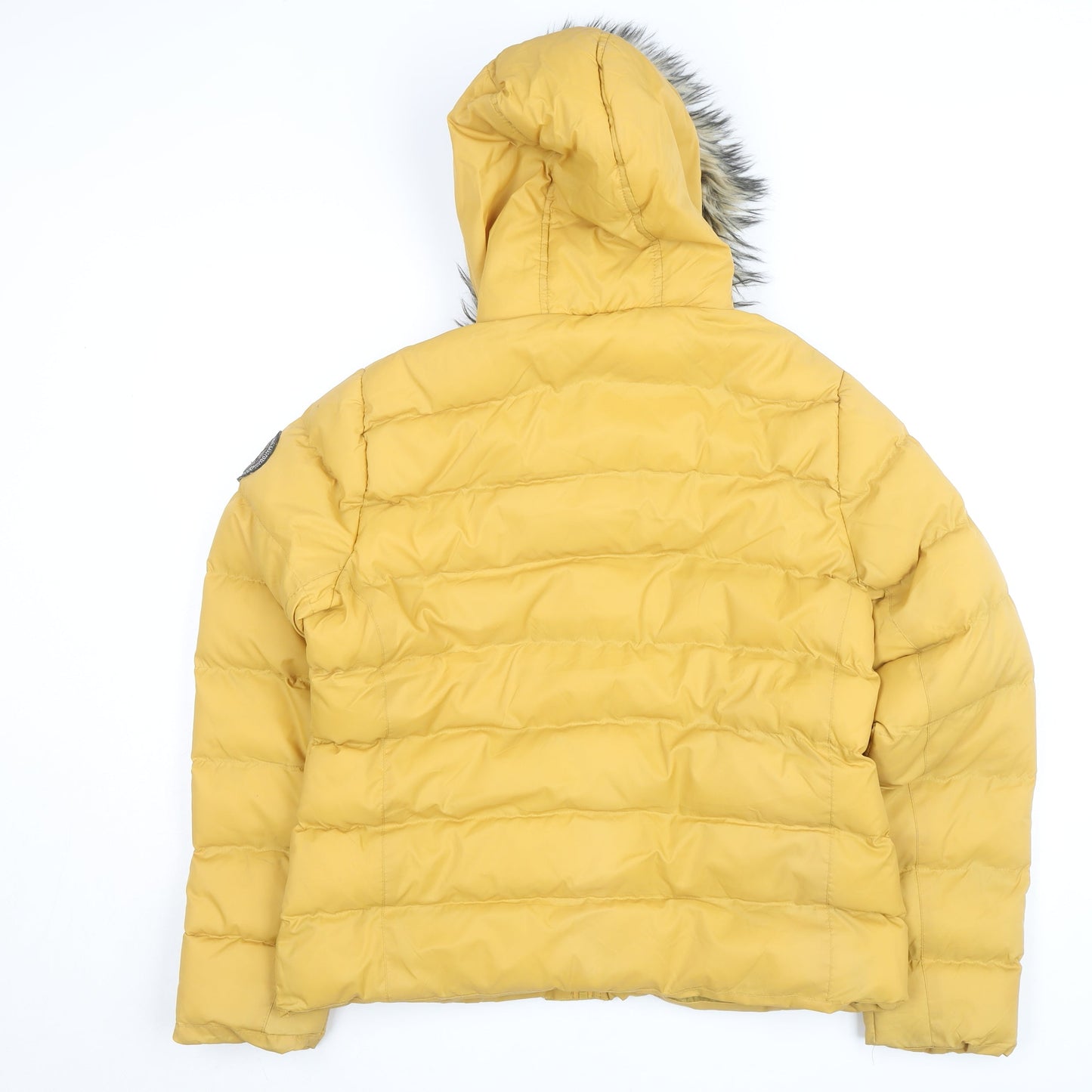 FLUID Womens Yellow Size 16 Hooded Puffer Jacket With Fur Trim